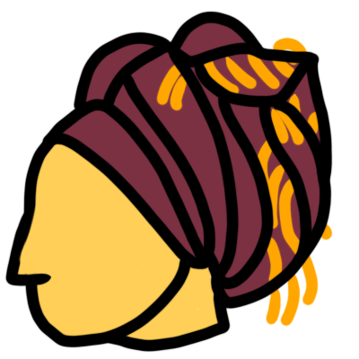 an emoji yellow face in profile, wearing a dark red mitpachat with golden tassels wrapped up at the top of the head
